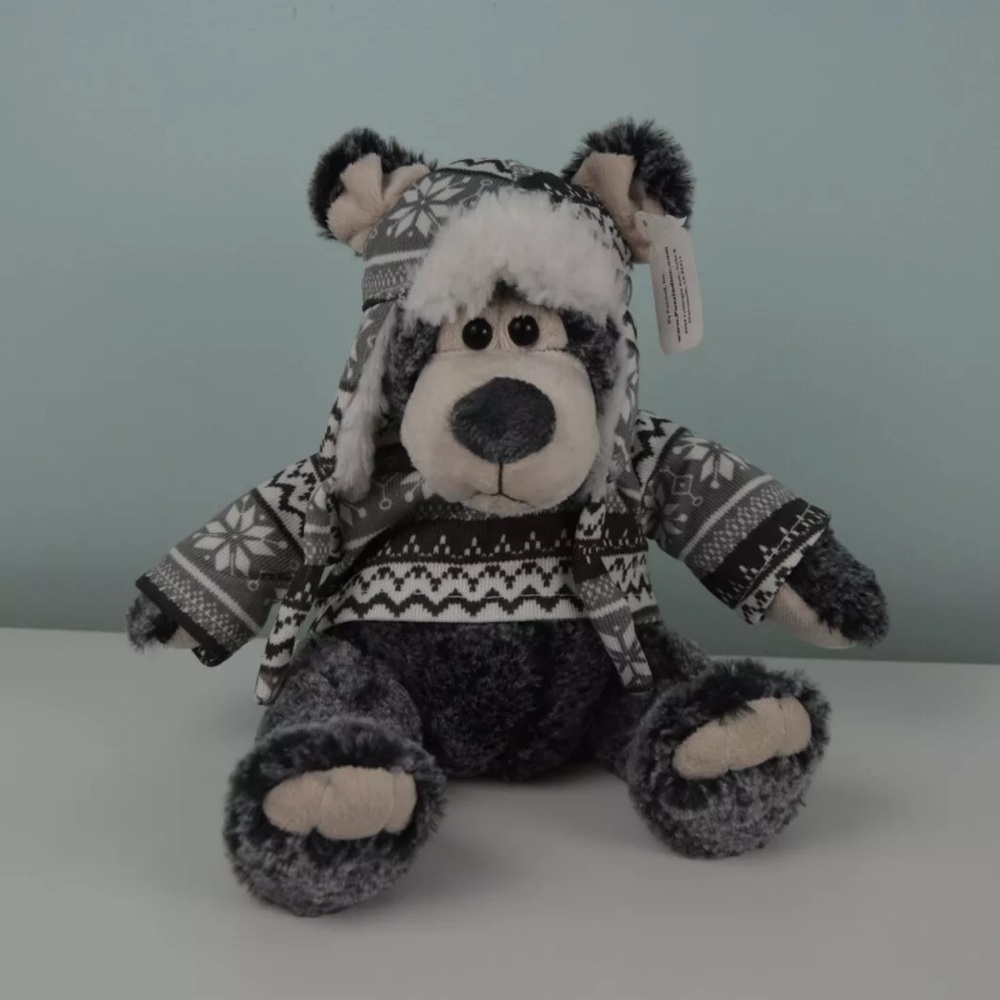 DolliBu by Puzzled Teddy Bear Plush Stuffed Animal Toy Gray White Hat Snowflakes